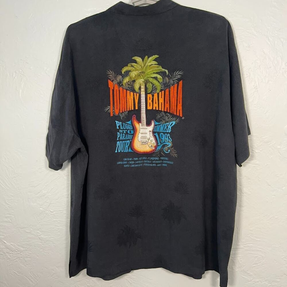 Tommy Bahama Silk Camp Shirt Men’s 2XL Gray Palm Jacquard Plugged Into Paradise